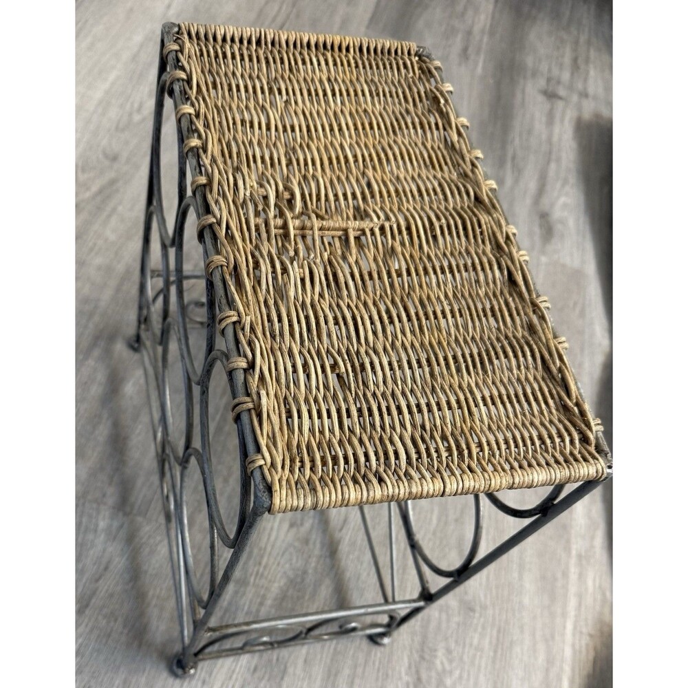 Vintage 1960 Handcrafted Boho Wine Rack with Wicker Top